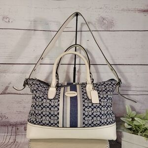 Coach Signature Legacy Molly Satchel Blue & Vanilla White Satchel Bag - SN 21154